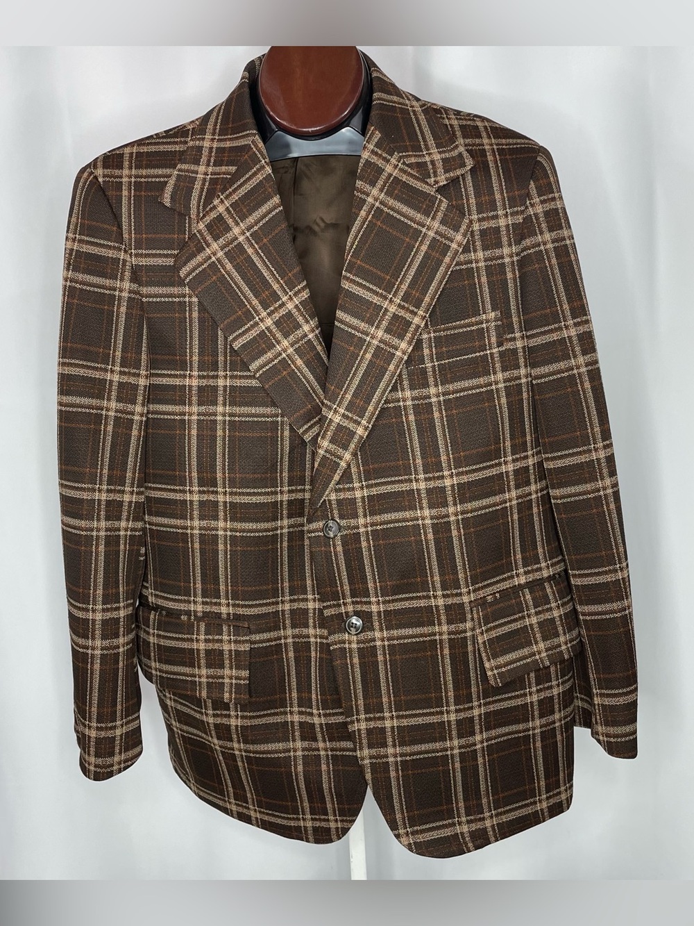 Vintage 70s Bond’s Men’s 42S Brown Plaid Sport Coat Blazer